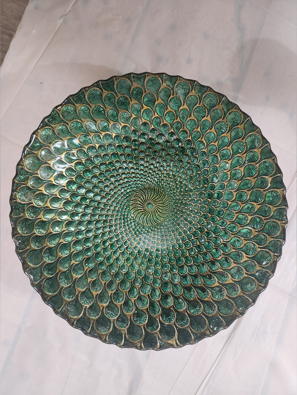 Decorative 10"Anton Studio Designs Peacock Feather Scalloped Edge Bowl